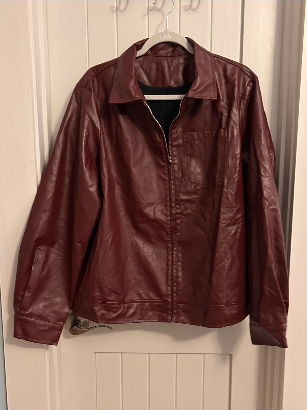 NWT Cupshe Burgundy Faux Leather Zip Jacket Pocket XL - Picture 3 of 9